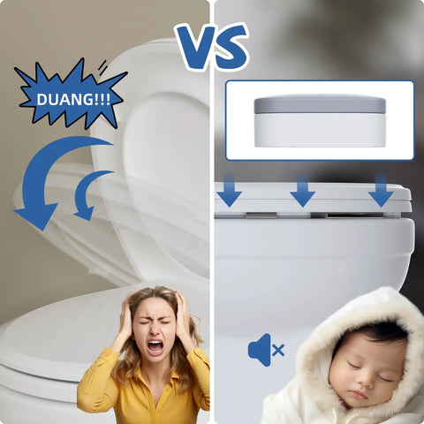 Comparison of toilet seat noise with Universal Toilet Seat Bumpers With Dual Height TPE Pads 10 Pack installed for quiet use.
