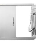 BBQ Access Door For Outdoor Kitchen Island 24W X 24H Inch Stainless Steel Flush Mount Door With Double Wall Vertical Handles And Hooks