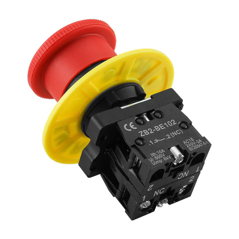 Beefy 22mm Push Button Switch With Two NC Contacts Red Mushroom Emergency Stop LED Indicator 600V 10A Latching Type
