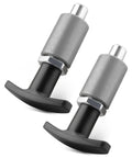 Shop Standard Spring Loaded Pull Pins Featuring Greaseless T Knobs And Heavy Duty Steel Locking Pegs Built Tough For Welding Rigs And Gym Storage While Delivering Corrosion Proof Quick Release Bolts That Hold Fast Under Stress, showing two spring loaded pull pins with black T knobs.
