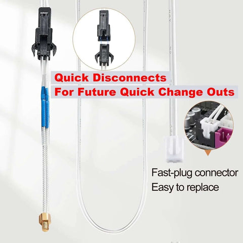 Ender 3 Hotend Upgrade Kit With M3 Stud Thermistor showing quick disconnects and fast-plug connector for Creality 3D Printers