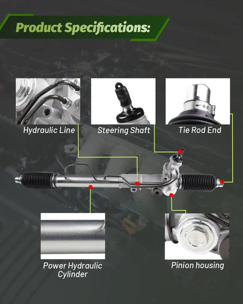 Toyota Tacoma And 4Runner Hydraulic Power Steering Rack And Pinion Assembly features and components labeled in diagram