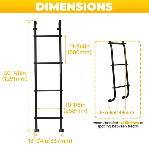 Universal Van Ladder 51 Inch Beefy Heavy Duty Aluminum Hook Over Ladder Rack For Ford E Series Chevy GMC Full Size Vans 1997 2024 Supports 300 Lb Capacity Rust Resistant And Easy Install, dimensions view