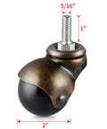 2 Inch Swivel Chair Caster With 5/16-18UNC Threaded Stem For Antique Look, Heavy Duty Polypropylene Wheel