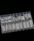Stainless Steel Watch Link Pins Kit With Storage Box, 180 Pieces, 18 Sizes, 1.8mm And 0.9mm Spring Pins For Metal Links, Replacement Tool Set For Watchmakers And DIY Repair Pros. Clear box with assorted stainless steel watch link pins.