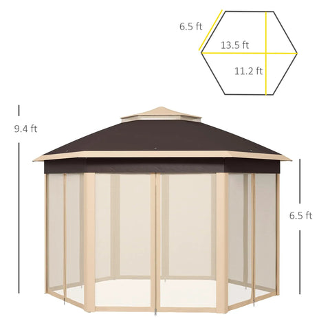Easy Up 13 By 13 Pop Up Gazebo With Zippered Mesh Sides, Sturdy Steel Frame, ideal for patios and events. Beige shade shelter.