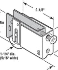 Heavy Duty Steel Ball Bearing Sliding Patio Door Roller Assembly With Adjustable Ride Height Screw Hole For Nu Air Slick Glide No Fuss Replacement Hardware, side view with measurements.