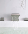 Waterfall Tub Faucet In Brushed Nickel Finish, Deck Mount Three-Hole, Dual-Handle Tub Filler Tap For High-Flow Bath, Easy Hot Cold Control