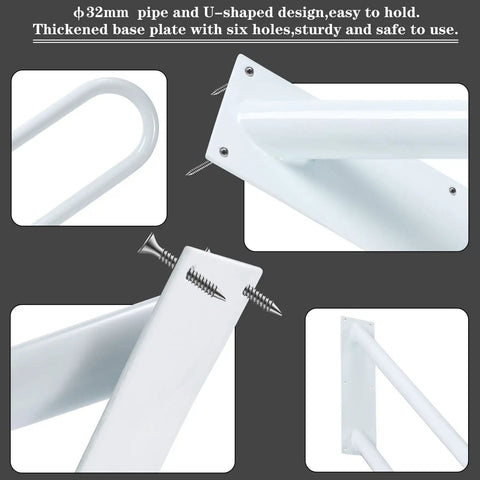 Outdoor Stair Handrails Rock Solid Wall Mount With White Powder Coat Finish showing 18.9 inch length and U-shaped pipe design