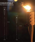 Diagram of Bamboo Tiki Torches Outdoor Citronella Torches Weathered Color 4 Pack showing adjustable height from 40 to 60 inches.