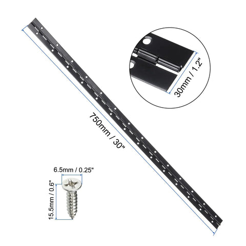 Premium Black Coated Piano Hinge 30 Inch Continuous Stainless Steel Door Hardware Heavy Duty Kit with screw detail