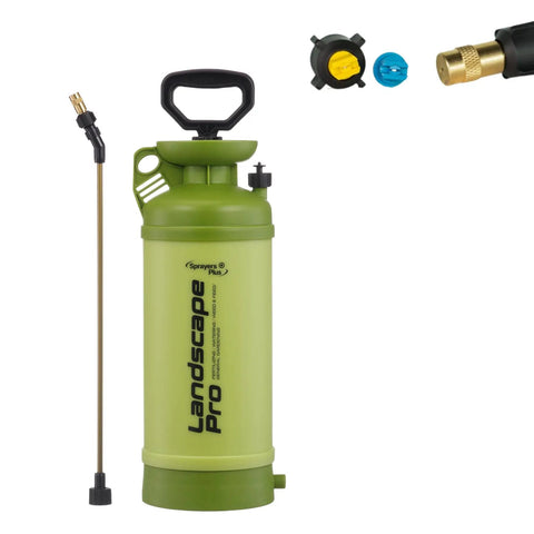 Two Gallon Garden Pump Sprayer For Landscaping With Brass Nozzle UV Protected Tank shown with wand and nozzle details