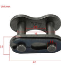 Top Notch 20 Pcs 420 Chain Master Links With 1/2 Inch Pitch And 5/16 Inch Roller, detailed view with measurements in mm.