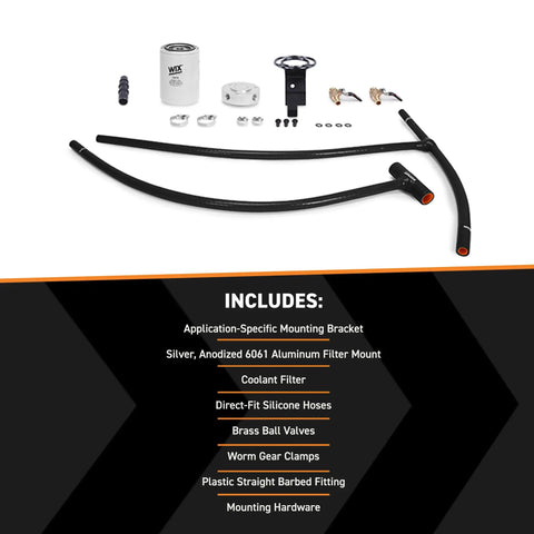 Heavy Duty Coolant Filter Kit For Ford 6.0L Powerstroke 2003 Through 2007 including filter, hoses, and mounting hardware.