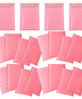 Pink Bubble Mailers 60 Pack Self Seal Padded Shipping Bags 11x15cm arranged, adhesive envelopes in a group for mailing