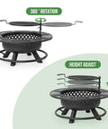 36 Inch Round Metal Fire Pit with Grill for Outdoor Yards and Patios 3 in 1 Wood Burning Fire Pit Table with adjustable grill height