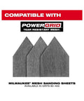 Milwaukee mesh sanding sheets compatible with 12 Volt Brushless Cordless Orbital Detail Sander Featuring Variable Speed Trigger And Integrated Led Light For No Sweat Sanding On Tight Edges Lightweight Powerhouse.