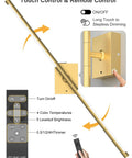 Slick Wireless Rechargeable Wall Sconces Set Of 2 Battery Powered Gold Light Fixtures showing remote control with touch dimming feature.