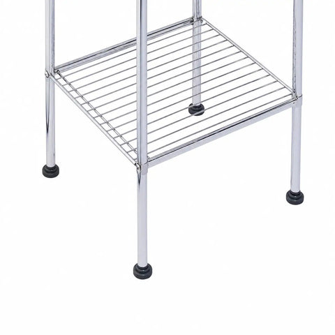 Epic Space Saving Chrome 6 Tier Bathroom Tower Shelf Freestanding Wire Storage Rack For Small Bathrooms lower shelf detail