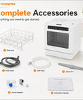 Complete accessories for the Slick Compact Countertop Dishwasher With Easy Touch Interface and Four Custom Cycles for Zero Sweat Cleaning.