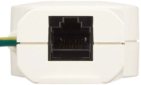 Ethernet Surge Protector For 10 100 1000 Base T RJ45 Ports PoE Compatible Data Line Protection Fail Safe Mode Disconnects Your Gear And Home Office Setup After Power Events Durable Network Shield Model PNET1GB with RJ45 port front view