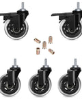 Three Inch Casters With 5/16-18 UNC Threaded Stem Two Casters With Brake Lock And Three Without Locking Bearing Swivel Casters With Screw In Inserts