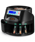 Heavy Duty US Coin Counter Sorter And Wrapper Machine Handles 5 Denominations with digital display and coin hoppers.