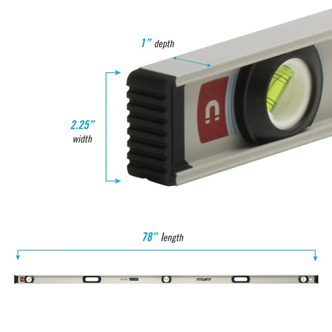 Rock Solid 78 Inch Magnetic Aluminum I Beam Level With Three High Visibility Vials And Strong Magnetic Strip Built Like A Truck For Serious Contractors And Builders