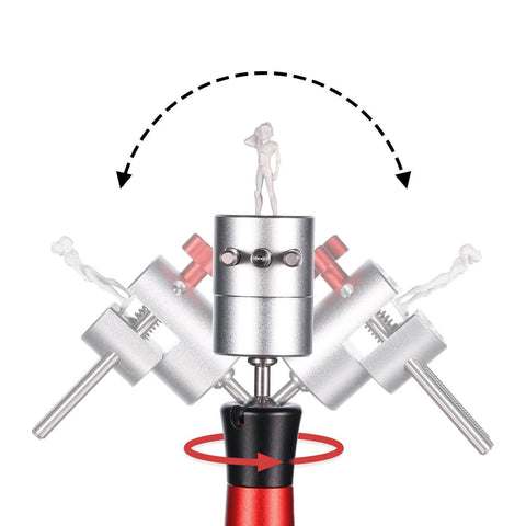 Close-up of Handheld Fixture Vise Tool for precise handheld modeling and micro build work, CNC machined, dual guide rails visible