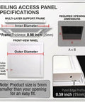 Ceiling access panel specifications showing multi-layer support frame and dimensions for Top Shelf Heavy Duty Ceiling Access Panel For Drywall And Electrical Conduits With Sleek Aluminum Magnetic Latch Concealed Recessed Hatch Cover Plate White 18 By 24 Inch Flush Seam Design Quick Setup Zero Sweat Job.