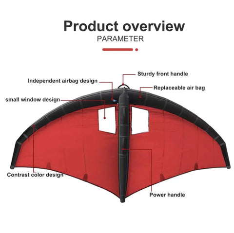 Beefy Inflatable Windsurfing Wing For Handheld Wing Foil Kite Surfing And Water Play With Clear Window For Visibility Durable Polyester TPU Coated Construction Red