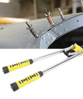 Get Your Heavy Duty Rivnut Tool Kit Going Today. This Ergonomic Hand Riveter Comes With An Alloy Steel Build For Fast Installations Of 3mm To 5mm Rivets Perfect For Auto Repair And Home Projects Without Welding. hand rivet nut tool with yellow grips installing rivnuts on metal panel