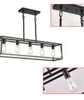Farmhouse Black 5 Light Kitchen Island Pendant Light Set, Dope Modern Linear Cage Ceiling Fixture for Dining Room, Dimmable E26 Base