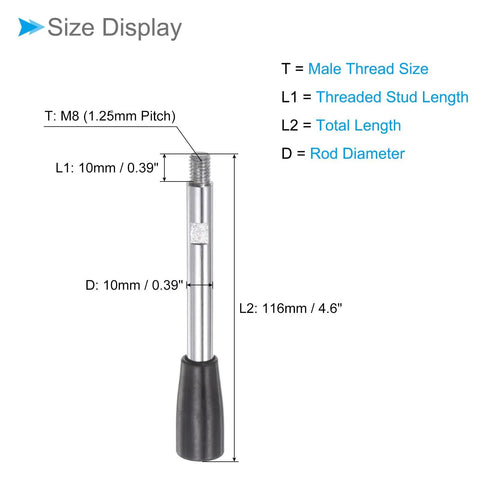 Heavy Duty 4 Pack M8 Male Thread Revolving Crank Clamping Handles 116MM Long Arm with detailed size display.
