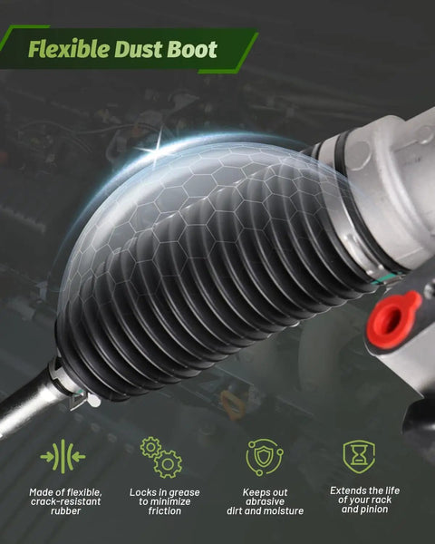 Close-up of flexible dust boot on Power Steering Rack And Pinion Assembly For Chevrolet Colorado 2004 2005 2006, GMC Canyon 2004 2006, Isuzu I 280 2006 I 350 2006 Direct Fit Easy Install Durable Construction