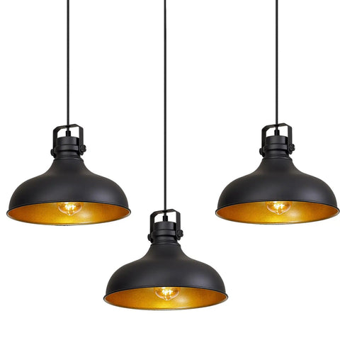 Three-pack Black Farmhouse Pendant Lights Matte Finish Industrial Vintage Dome Hanging Light Fixtures for Kitchen Island