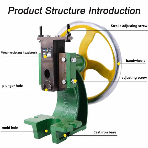 Heavy Duty Cast Iron Arbor Press With Oversized Manual Handwheel For Stamping Bending And Riveting Tasks showing product structure details.