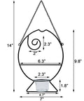 Diagram showing dimensions of Two Oriole Bird Feeders Set With Orange Fruit Holder And Grape Jelly Grass, metal frame hanging feeder.