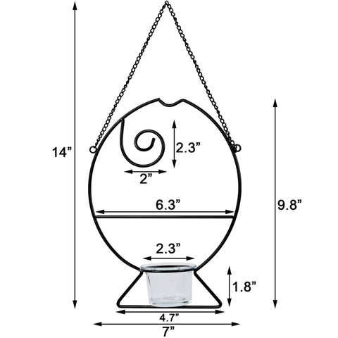 Diagram showing dimensions of Two Oriole Bird Feeders Set With Orange Fruit Holder And Grape Jelly Grass, metal frame hanging feeder.