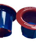 Kickass Ergonomic Plastic Hand Savers For Stretch Film Dispensing, blue with red grips, fits 2.95 to 3.05 inch cores.