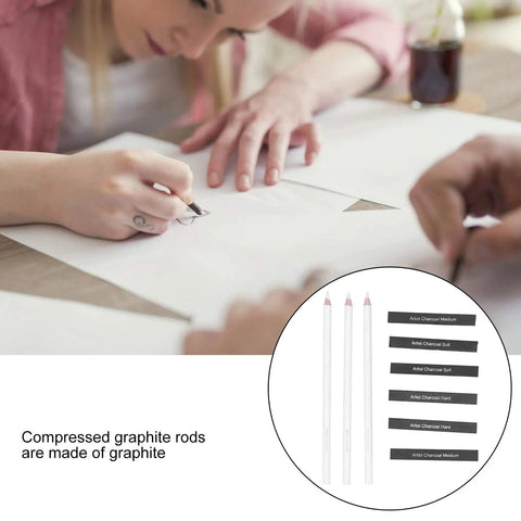 Person using White Charcoal Pencils Sketching Set For Beginners And Pros, Professional Drawing Pencils With Wooden Handles