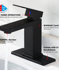 Brass Single-Handle Bathroom Sink Faucet With Escutcheon, Pop Up Drain, and Water Supply Hoses, Matte Black Finish, on sink edge