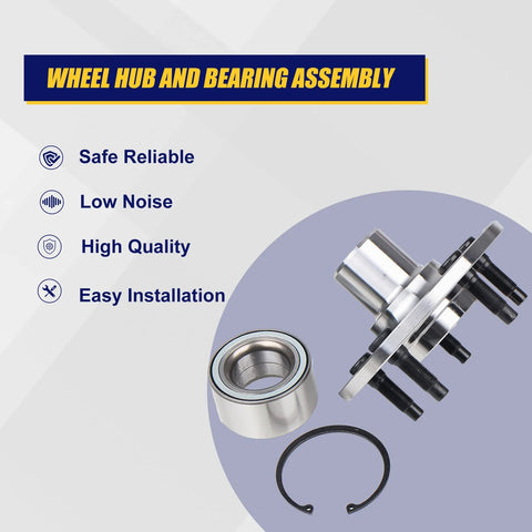 Rear Wheel Bearing And Hub Assembly Model 521000 Beefy Heavy Duty Compatible With Ford Explorer 2002 To 2010, Explorer Sport Trac 2007 To 2010, Lincoln Aviator 2003 To 2005, Mercury Mountaineer 2002 To 2010, 5 Lug Bolts, shown with components