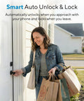 Woman using Ubolt Dope WiFi Smart Lock With Door Sensor And Built In Keypad Deadbolt For Front Door Remote Control Auto Lock Compatible With Alexa Google SmartThings Easy Install Matte Black