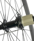Close-up of hub and spokes on 60mm Carbon Fiber Wheelset For 700c Clincher With 25mm U-Shape Rim, Basalt Brake Surface, Toray T700