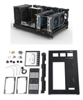 Open Air DIY Gaming PC Rig Case Rack With Handle Steel Plate Open Frame Chassis for ATX MATX ITX Boards, parts laid out