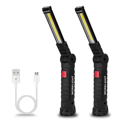 Two Pack Rechargeable LED Work Lights With Magnetic Base 360 Degree Rotation Foldable Durable Rubber And Aluminum Multi Mode Illumination For Repairs And Outdoors Ideal Gift For Men And Handy Dudes