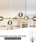 Modern Gold Pendant Lighting With Smoke Gray Glass Globes Adjustable 6-Light Hanging Ceiling Fixture for Living Room