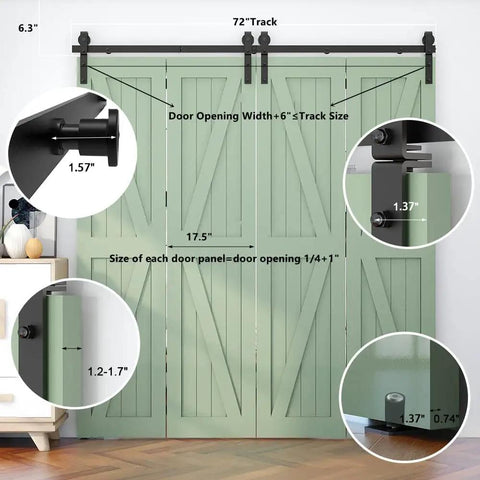 Heavy Duty Bi Folding Sliding Barn Door Hardware Kit For Double Doors Ultra Quiet Operation Smooth Glide No Fuss Install Carbon Steel With Frosted Black Finish 180 Lb Weight Capacity And Durable Construction