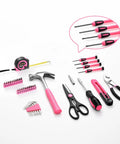 Pink 39 Piece Hand Tool Set For Women With Plastic Storage Box All Purpose Household Tool Kit For Home Garage Office Dorm Beginner Friendly Easy Grip Tools For Quick Fixes displayed on white background.